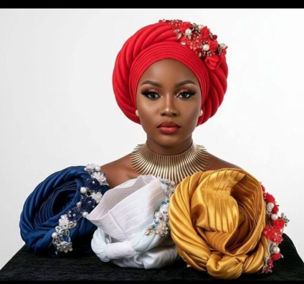 luxurious Nigerian gele and statement headwrap in Lagos.